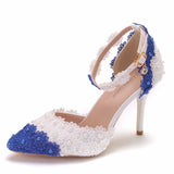 Color Matching Blue White Lace Flower Sandals
