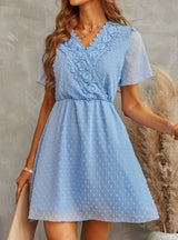 V-neck Lace Polka Dot Dress Middle Dress