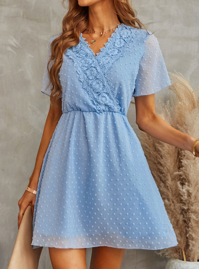 V-neck Lace Polka Dot Dress Middle Dress