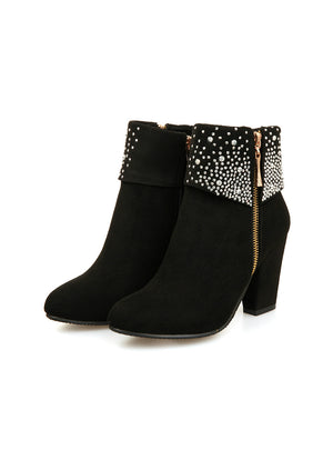 Women Boots Fashion Thick High Heels Boots Crystal