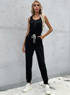Sports Drawstring Vest Knitted Jumpsuit