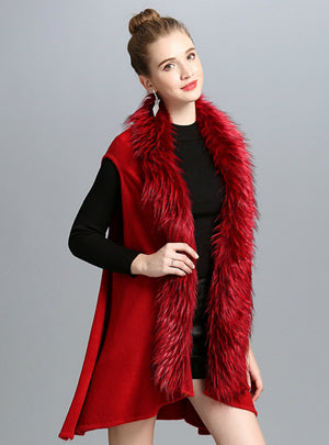 Women's Imitate Fox Fur Collar Knitted Cardigan Vests