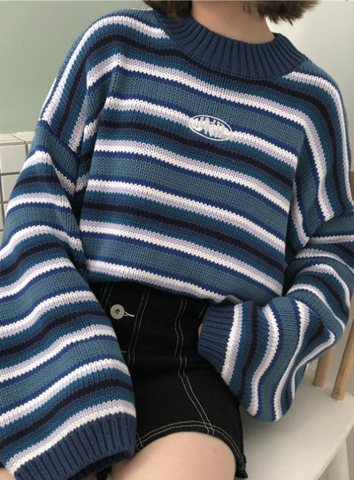 Women's Loose Wild Striped Student Sweater