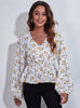 Yellow Floral Print V-neck Lantern Sleeve Top
