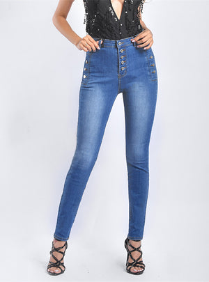 Slim Button Stretch Washed Jeans