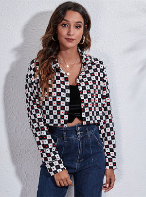 Love Checkerboard Long Sleeve Short Coat