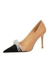 Color Matching Pointed Pearl Bow Shoes