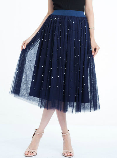 Heavy-duty Beaded Tulle Long Skirt