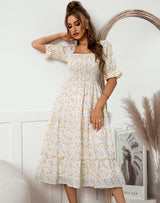 Square Short Sleeve Print Dress