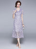 V-neck Fishtail Lace Embroidered Flounce Dress