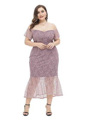 Pink Mermaid Lace Off the Shoulder Party Dress
