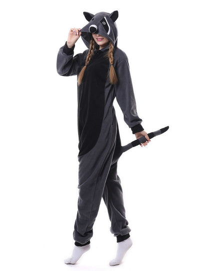 Gray Raccoon Panda Onesie Pajama Animal Sleepwear