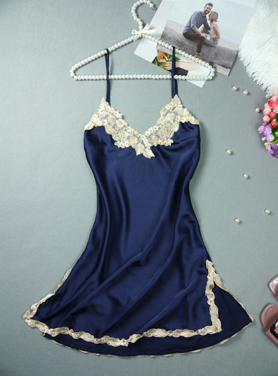 Embroidered Mini Night Dress Silk Lace Nightie Sleepwear 