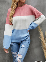Lantern Loose Sleeve Pullover Contrast Color Sweater