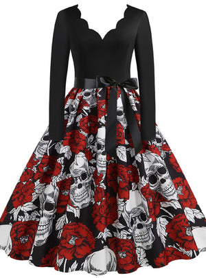 Slim Skull Print Big Swing Dress
