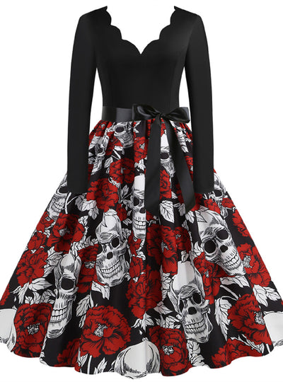 Slim Skull Print Big Swing Dress