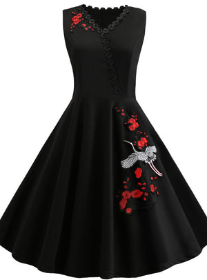 Retro Sleeveless Embroidered Dress