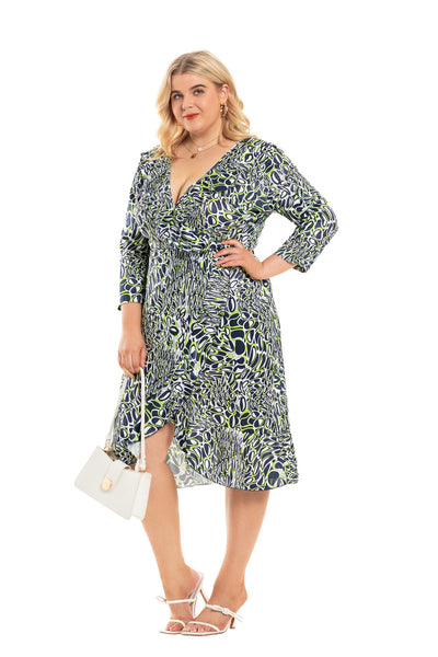 Large Size V-neck Ruffled Irregular Dress