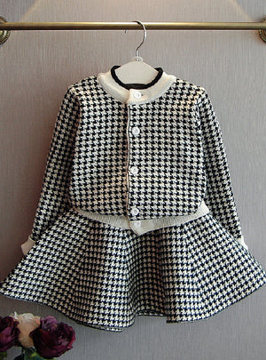 Children's Houndstooth Cardigan Skirt Two Pieces
