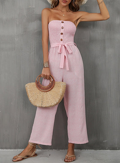 Tube Top Pocket Button Jumpsuit