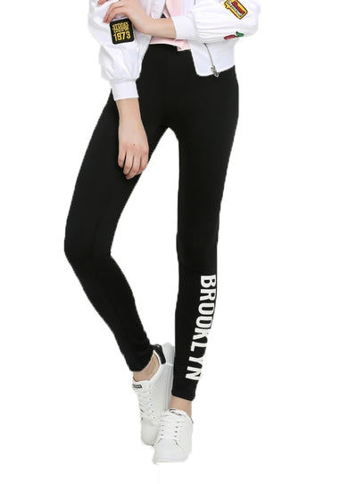 Fashion Pant Women Leggings Black Letter Print 