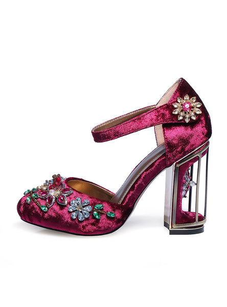 Floral Pumps Cutouts Bird Cage High Heel Crystal 