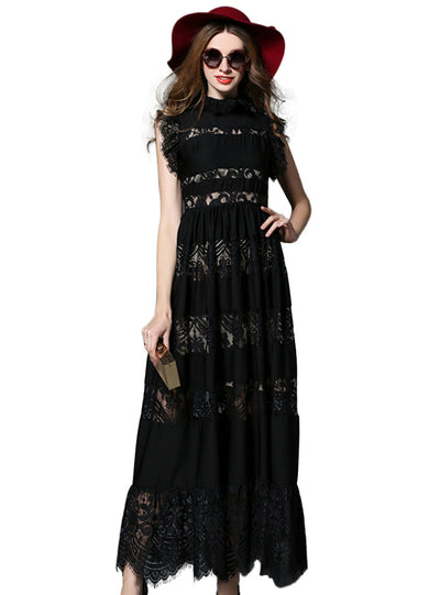 Sleeveless Dress Hollow Out Lace Long Dress