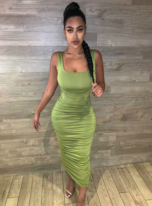 Ruched Solid Sexy Bodycon Party Dresses Women