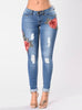 Pencil Embroidery Jeans Ripped For Woman 