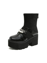 Women's Pearl Chain Thick Heel Thick Back Zipper Booties