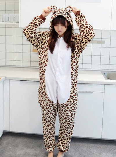 Leopard Bear Pajamas Sets Flannel Hooded Cartoon