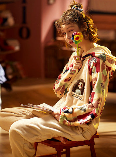 Padded Coral Velvet Warm Suit Hooded Student Cartoon Cute