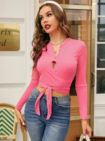 Casual Slim V-neck Knitted Long Sleeve T-shirt