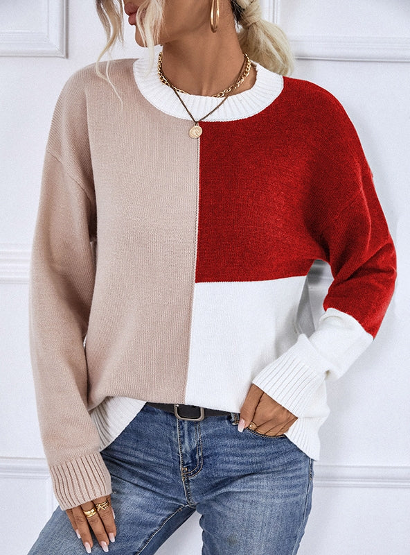 Women's Contrast Crewneck Casual Sweater