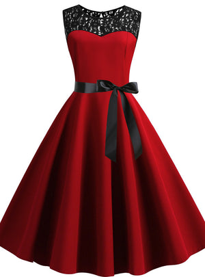 Retro Sleeveless Lace Stitching Dress