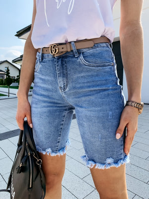 Holes and Fringed Jeans Short Pants