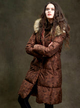 Women Fur Parka With Hood Long Down Coat 