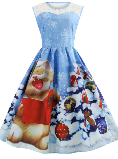 Sleeveless Christmas Print Slim skirt