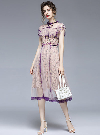 Broken Lace Stitching Gauze Dress