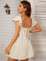 Solid Color Square Neck Bow Tie Dress