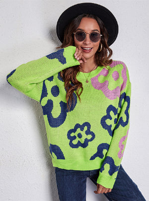 Jacquard Long Sleeve Knitted Sweater