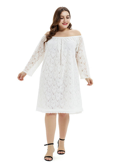 Plus Size Lace Long Sleeve Party Dress