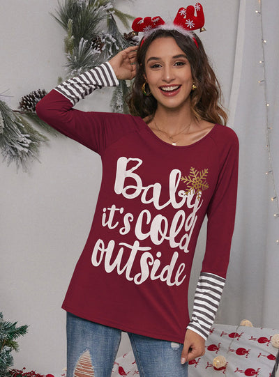 Crew Neck Letter Printed Long Sleeve T-shirt