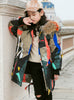 Girl's Down Coat Girls Middle Long Thickened Printing