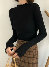 Women Sweater High Elastic Solid Knitted Pullovers