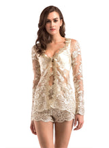 Sexy Lace Perspective Long Sleeve Shorts