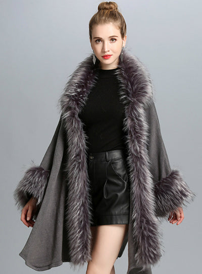 Knitted Shawl Cardigan Faux Fur Shawl Cape Coat