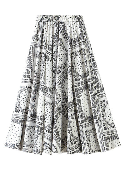 High Waist Slim Medium Length Printed Skirt