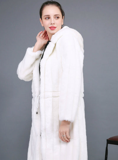 New Long Coat With Rabbit Fur Cap For Women