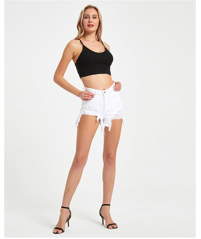 Pure White Loose Elastic Wool Hot Pants